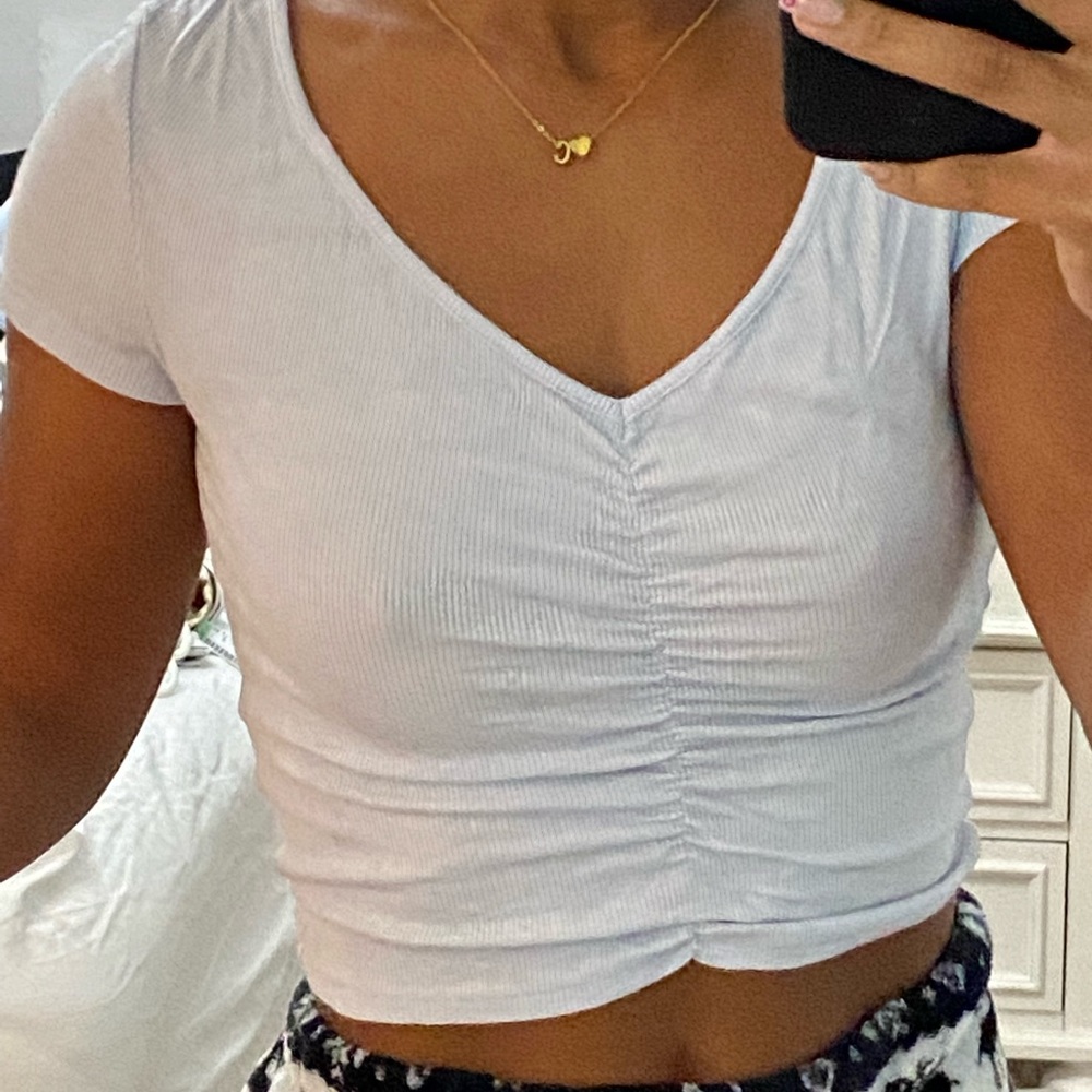 light blue ruched garage top